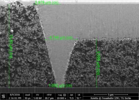 7µm overburden CMP for planarization (stop on seed layer) Seed layer removal using Excimer Laser No