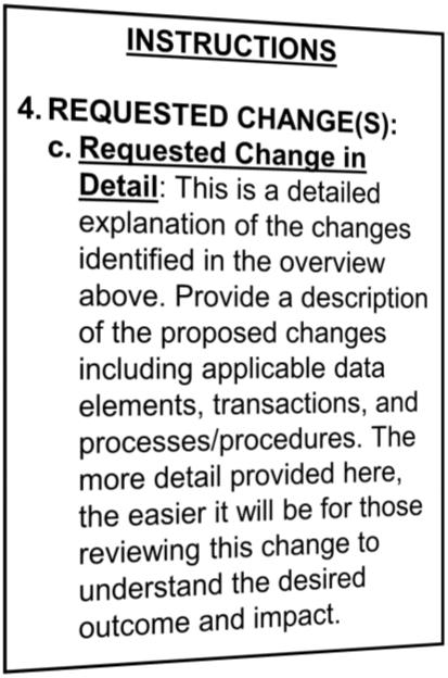 Requested Change(s) - Requested Change in Detail 4. REQUESTED CHANGE(S): c.