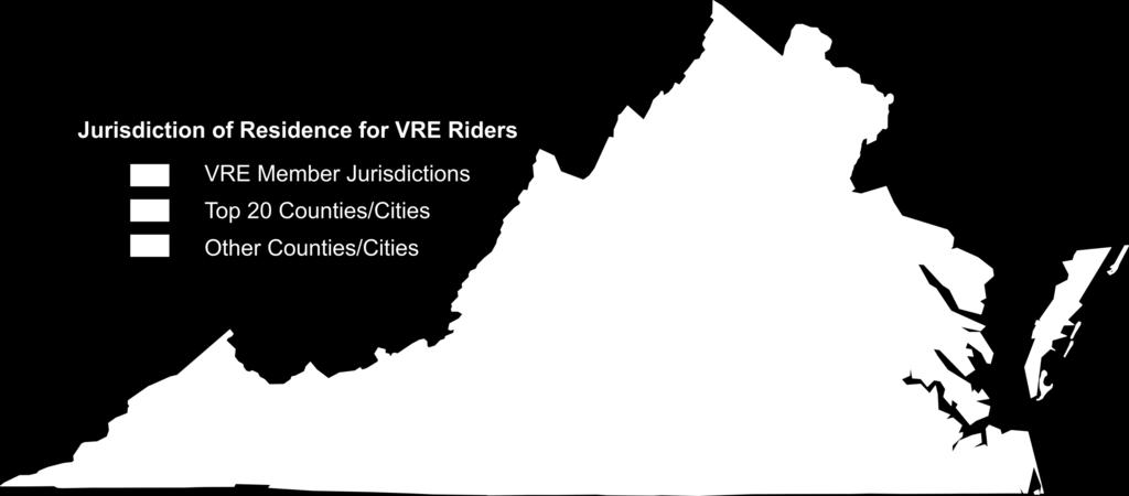 On a typical weekday VRE draws ridership from 39 Virginia Jurisdictions * Winchester Manassas
