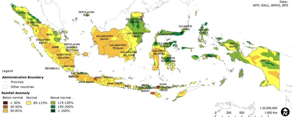 Precipitation during the dry season is expected to be normal for most of the country, slightly belownormal in western Indonesia, with isolated above-normal conditions.