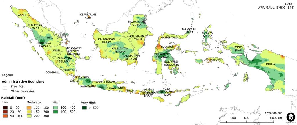 Western and central parts of Java, part of Nusa Tenggara Timur, western Papua and western Sumatra received the highest amount of rainfall, above 500 mm.