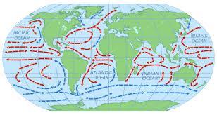 Global currents circulate warm water from the equator and cold water