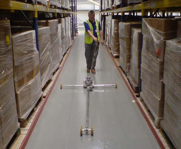 These three specifications measure the floor s profile in the same format using a profileograph rig which replicates the footprint of a forklift, as can be seen in Figure 7.