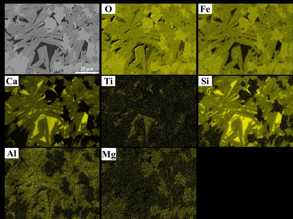 Figure 8. BSE image and EDS mapping of matrix phases in the industrial sinter.