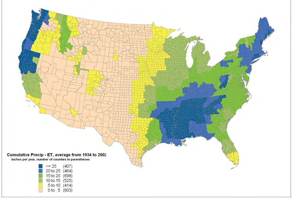 Availability of Freshwater Sources Cumulative monthly precipitation potential evapotranspiration From 1934-2002 in/yr