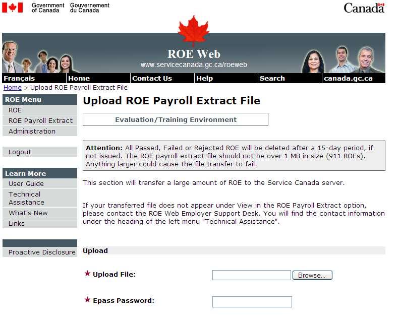UPLOADING TO ROE Web Below is a brief description of how file can be uploaded to ROE Web.