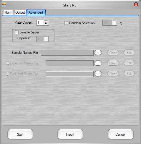 7. In the Advanced tab, select the number of times each well is sampled, the sample names and any expected peaks.