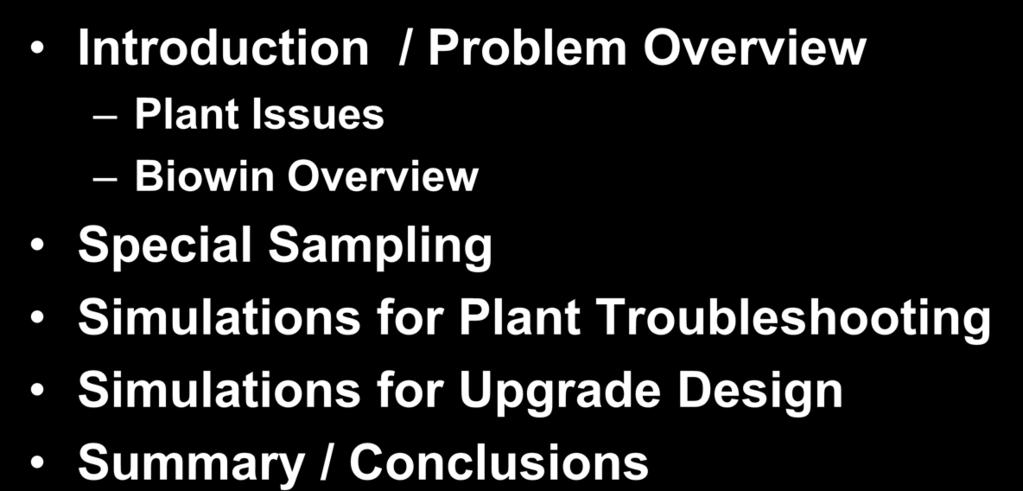Outline Introduction / Problem Overview Plant Issues Biowin Overview Special Sampling