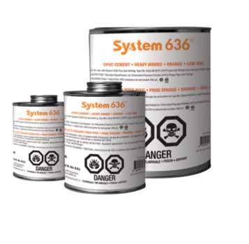 SYSTEM 636 SYSTEM 636 PVC CEMENT GREY Suitable for use with System 636 Flue Gas Venting, Type BH, Class IIA 65ºC (149ºF) pipe and fittings.