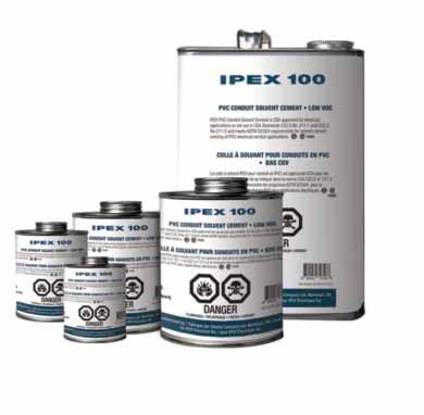 ELECTRICAL PRODUCTS IPEX 100 PVC CONDUIT SOLVENT CEMENT 70695 CLEAR IPEX PVC Conduit Solvent Cement is CSA approved for electrical applications as set out in CSA Standards C22.2 No. 211.1 and C22.