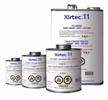 XIRTEC 11 PVC CEMENT GREY pw-g/sw NSF listed to ASTM D2564 for potable water and sewer pipe. IAPMO listed to ASTM D2564 standard. CSA certified for PVC pressure and non-pressure applications.