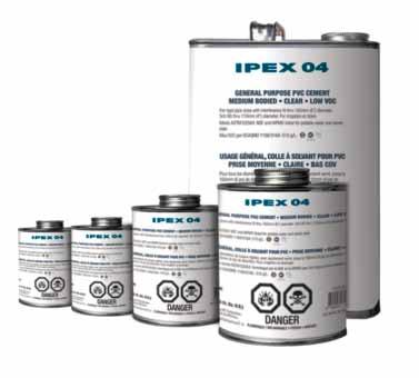 GENERAL PLUMBING IPEX 04 GENERAL PURPOSE PVC CEMENT CLEAR/GREY Meets ASTM D2564. NSF and IAPMO listed for potable water and sewer pipe.