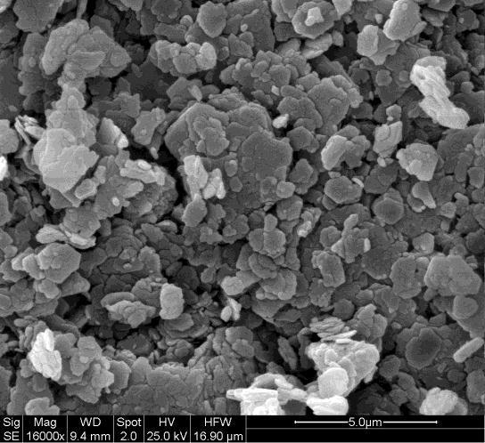 14: SEM image of 5% lime treated kaolin clay (WMC=37.5%, 28 days) IV.