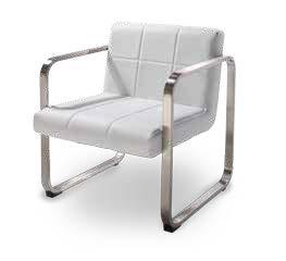 FAIRFAX A) FAIRSW Sofa (white vinyl, brushed metal) 62"L 26"D 30"H B) FAIRCW Chair