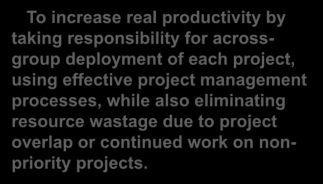 Goal To increase real productivity by taking responsibility for acrossgroup deployment of each project, using effective project