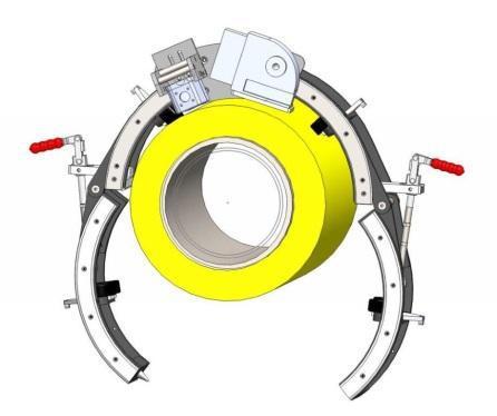 Figure 6: The semi-automatic scanning ring developed to improve inspection performance After the ring is clamped onto the pipe, the