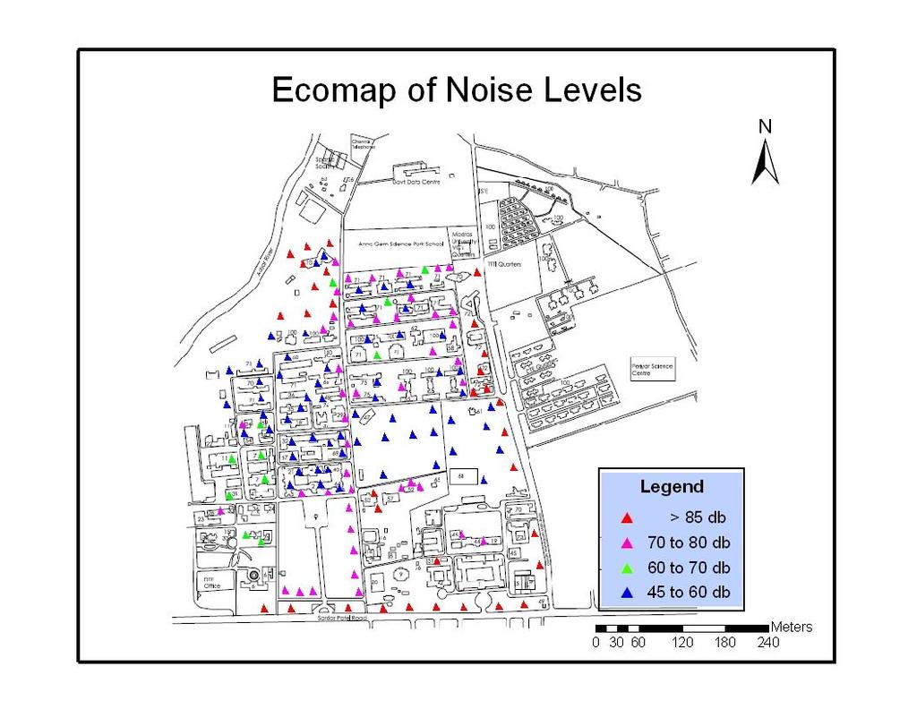 necessary information from various studies conducted inside the campus the necessary ecomapping is done, Fig 2 and fig 3 shows the ecomap drawn to identify the energy utilization pattern and noise