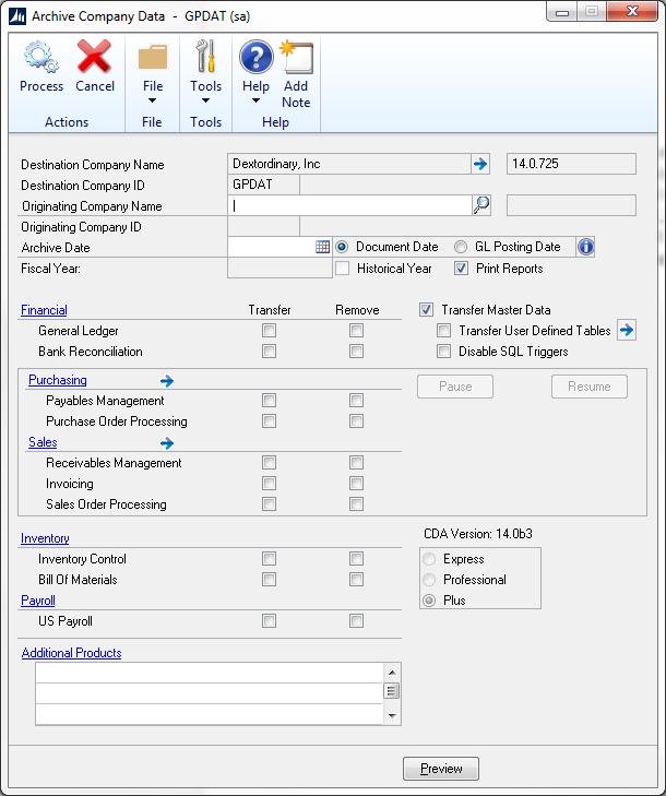 Additional CDA Features CDA Plus Mode When activated, CDA Plus Mode adds the functionality to select specific customers and vendors when archiving, after selecting a historical date (and subsequently
