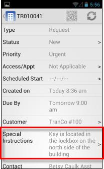 Section 5: Secondary Work Order Tasks If information such as this exists for a customer location, it will appear on the customer work order details screen.