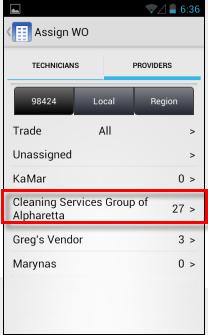 CorrigoNet Mobile Technician Application User Guide: Android Devices To reassign a work order and give it to a vendor, do the following: 1.