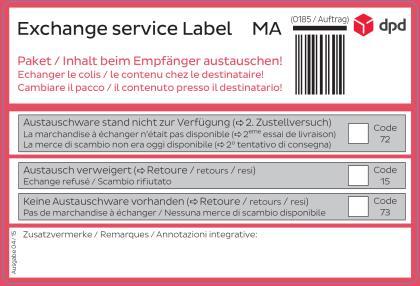 Shipping labels for problem-free dispatch (4/4) Exchange service labelling The exchange service is an option where we exchange one parcel for another or contents for