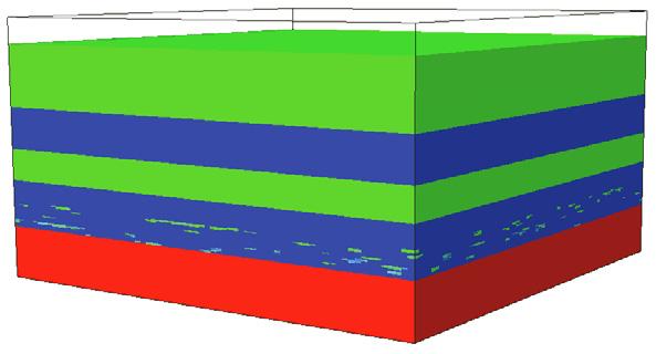 Channel model The channel simulation model has an extent of 3600 m times 3600 m laterally, with 50 m times 50 m grid block size.