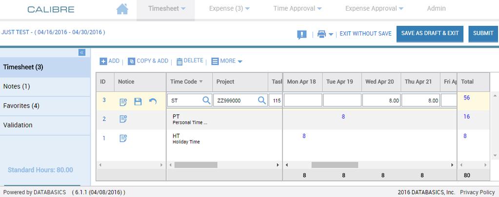 on another part of the screen, your current totals will appear for the project, day, and pay period (see Figure 9). Click Save icon to save your entry on the current timesheet.