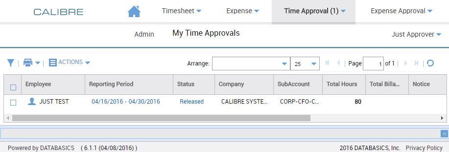Figure 17: Time Approval Screen 3. The timesheet for that staff member will then display. Review the entire period for that timesheet by using the scroll bars (see Figure 18).