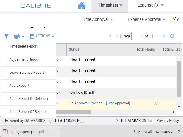 Figure 25: My Timesheets Screen Showing Print/Preview Option Standard Timesheet Print Formats 1. Timesheet Report a. Displays timesheet information for selected reporting period. b.