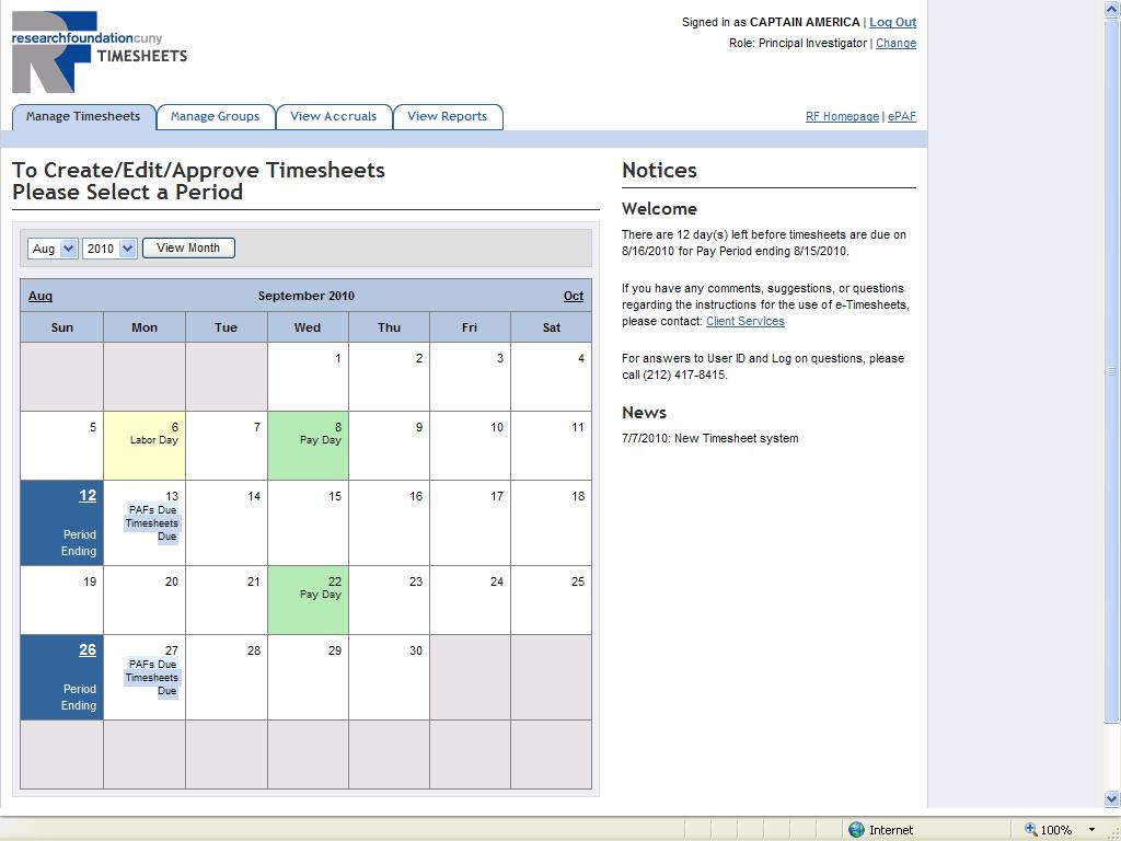 How to Navigate the Time and Leave System This is the Time and Leave Cover Page. On the left is the payroll calendar.