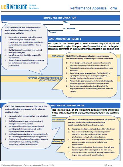Performance Appraisal Form How-To Guide Available on-line Provides instructions for staff and supervisor in completion of