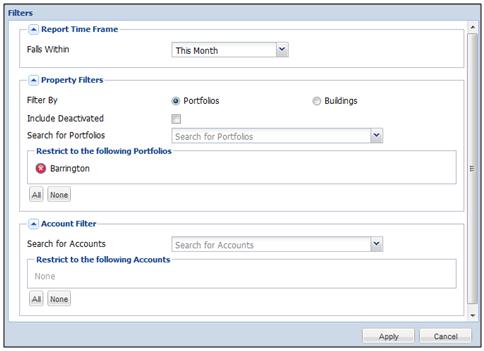 Page 14 Filtering Report Data To create filters for your reports: 1. Click on the Filters button to bring up the filtering options for the report as shown below: 2.