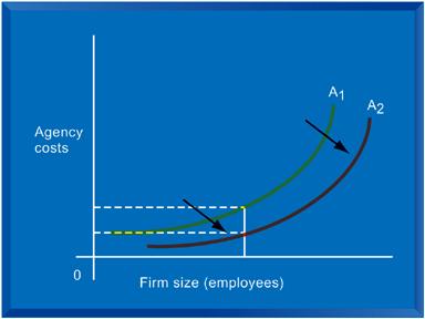 Agency theory: Economic Impacts Firm is nexus of contracts among self-interested parties requiring supervision Firms experience agency costs (the cost of managing and supervising) which rise as firm