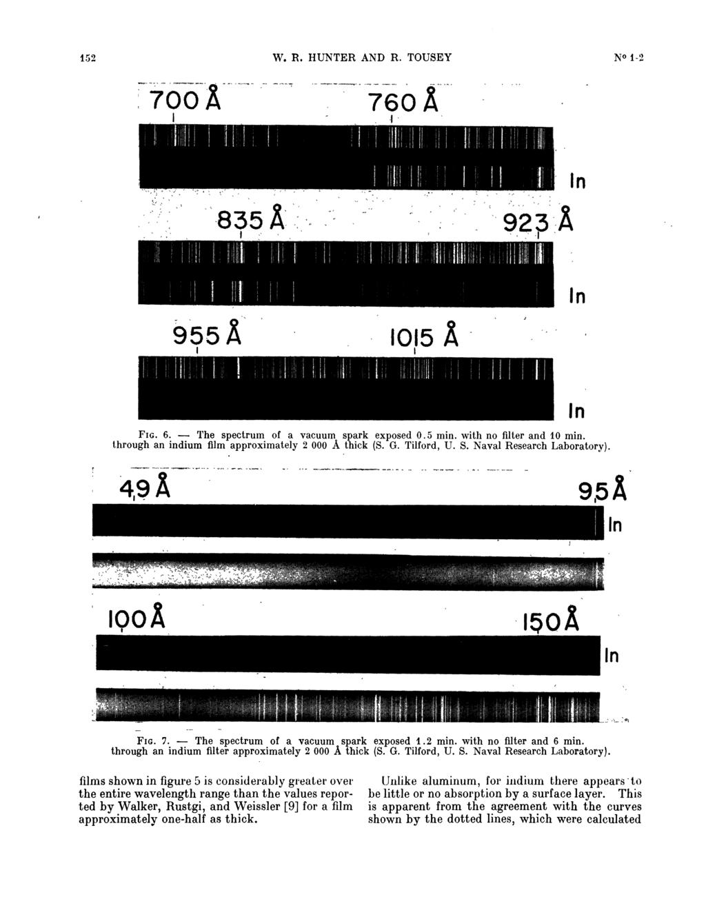 152 Fic. 6. spectrum of a vacuum spark exposed 0.5 min. with no filter and 10 min. through an indium film approximately 2 000 A thick (S. G. Tilford, U. S. Naval Research Laboratory). FIG. 7.