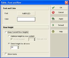8.6 - Row Height Row heights may be adjusted to display text that would otherwise be truncated by a narrow column, or The height of all rows may be formatted by selecting View, Table Font and Row to