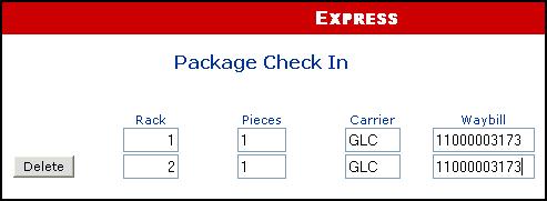 This adds a new check-in line to add additional packages (shipments) into your inventory. The Rack number and number of Pieces carry over from the previous check-in line.