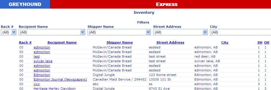 Rack # Recipient Name Shipper Name Street Address City Rack # To locate information by rack number: 1.