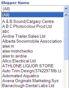 Shipper Name To locate information by shipper name: 1. At the Inventory screen, click on the Shipper Name dropdown arrow.