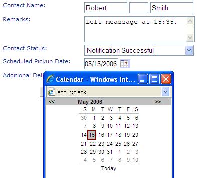 The date is automatically inserted into the field in the proper format. Click the Calendar icon here.
