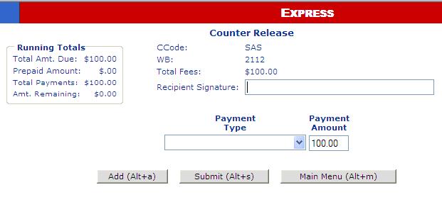 The Signature screen appears. Note: In this example, the shipment was paid for at the time of shipping using an active Customer Charge account.