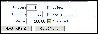 If the package was shipped COD, click the COD check box, then click the COD Amount field and type the dollar amount.