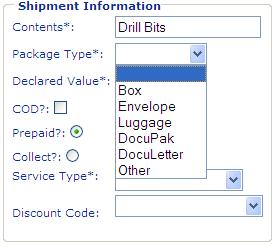 Note: Some Package Types may only apply to the U.S. 2. Click the Package Type down arrow and select the appropriate package type from the list. Click here.