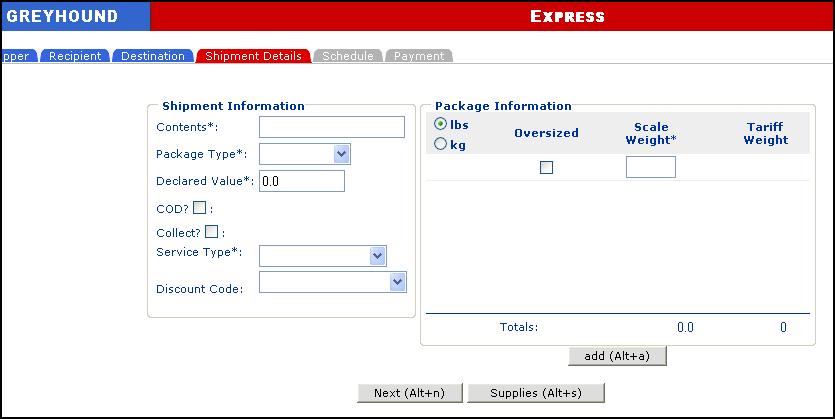 8. Click Next. Click here. Note: Depending on the Postal Code entered, the Alternate Destination screen may appear as shown below.
