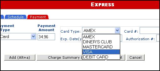 3. Click the Card Type down arrow and select the appropriate Card Type from the list. Click here. Select the card type from the list. 4.