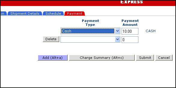 2. Click Add and a new blank Payment Type line appears. Click here. New Payment Type line appears here. Note: If you need to remove a payment line, click Delete. 3.