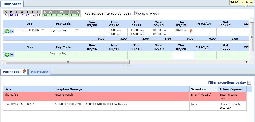 1 Click Approve Time Sheets link Click on the desired employee group. Approval Table is displayed.
