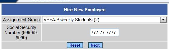 Task #25 (cont.) STUDENTS: Hire a New Student Employee 4 Hire the Non-OU Student into Workforce. Proceed to step #5. 5 From Homepage, click on the New Hire Hire New Employee window is displayed.