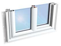 ASTORIA Single Slider 2 5 / 8 welded frame with integral nail fins and optional J-channel. Exterior glazed welded sash, front load coped glazing bead, travels on brass rollers.