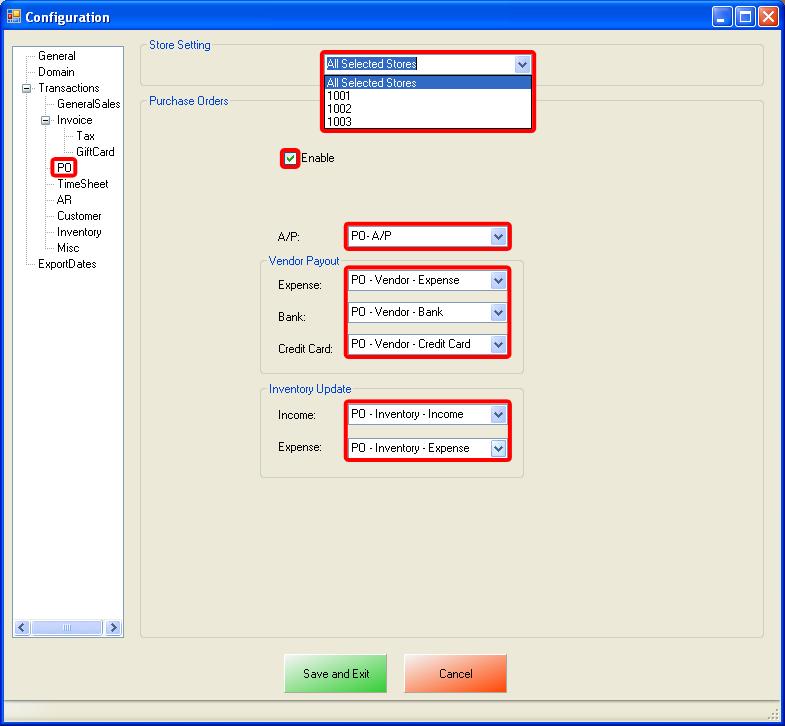 PO (Purchase Order) Exprt - Accunt Selectin Select PO n the left. On the tp under Stre Setting select either All Selected Stres r, select yur stre id (e.g. 1001).