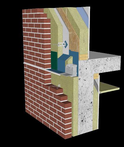 Exterior Mass Wall Masonry cladding ROCKWOOL CAVITYROCK Vapor permeable self-adhered membrane Concrete mass wall Air space Wood stud wall framing Smart vapor retarder Gypsum ROCKWOOL CAVITYROCK
